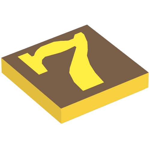 Lego Tile 2 x 2 with Number 7 Brown Background Pattern / Yellow