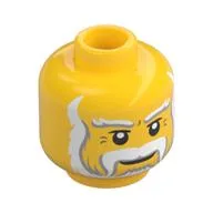 Minifig Head King / Santa, Beard Gray and White Full, Thick Moustache and Eyebrows Print / Yellow