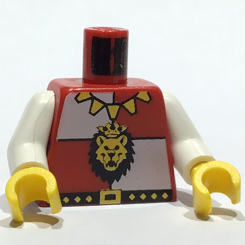 Lego Torso Royal Knights Lion Head and Necklace Print, White Arms, Yellow Hands / Red