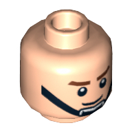 Lego Minifig Head Rebel Trooper, Brown Eyebrows, Smile, Black Chin Strap Print [Hollow Stud] / Light Nougat