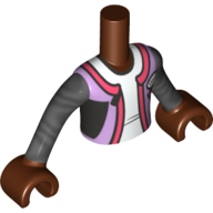 Lego Minidoll Torso Boy with Dark Titanium Arms Coral/Lavender Wet-suit, White Shirt print, Reddish Brown Hands / Reddish Brown