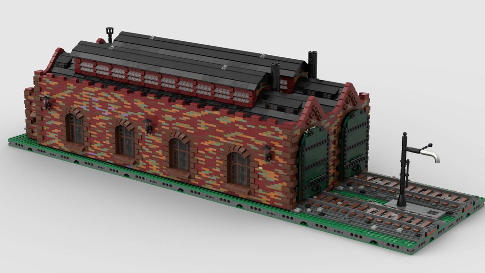 Lego Two-bay engine shed - weathered