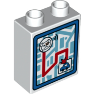 Lego Duplo Brick 1 x 2 x 2 with Bottom Tube, Map with Dog and Car Print / White