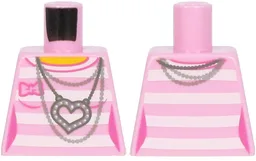 Torso Female Outline Shirt with White Stripes, Silver Chains and Heart Necklace Pattern / Bright Pink