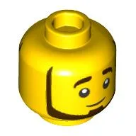 Minifig Head, Dark Brown Beard, Smile/Wink Print / Yellow