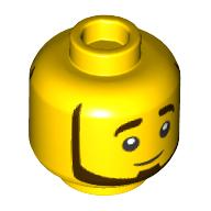 Lego Minifig Head, Dark Brown Beard, Smile/Wink print / Yellow
