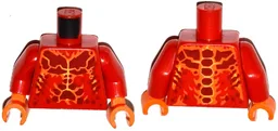 Torso Nexo Knights Bare Chest with Dark Red, Yellow and Orange Bones Pattern / Red Arms / Orange Hands