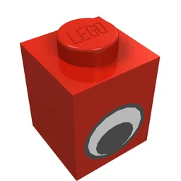 Brick 1 x 1 with Simple Eye Black and White Print / Red