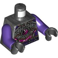 Lego Torso Armor, Pearl Titanium Panels, Dark Purple Trim, Dark Pink Crystal print, Dark Purple Arms, Black Hands / Pearl Titanium