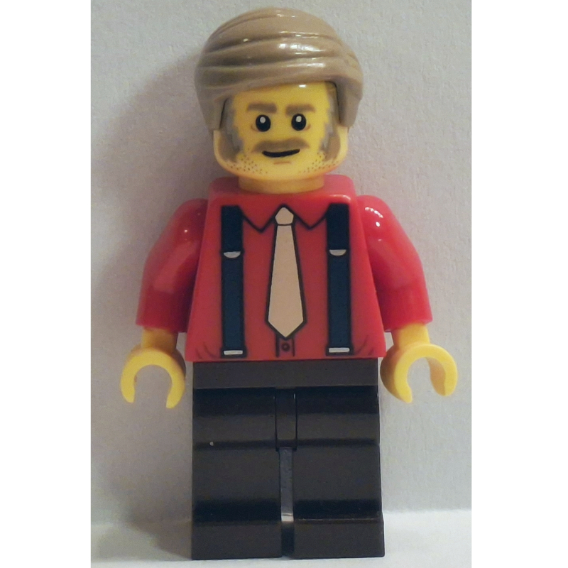 Lego Passenger, Red Torso, Dark Brown Legs, Dark Tan Hair