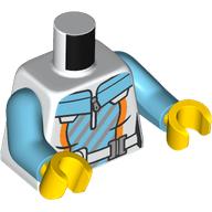 Lego Torso, Jacket, Medium Azure/Silver Shirt, White Strap print, Medium Azure Arms, Yellow Hands / White