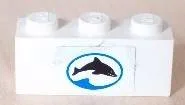 Brick 1 x 3 with Dolphin Facing Right in Blue Oval Pattern (Sticker) - Set 6558