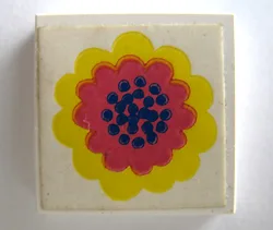 Tile 2 x 2 without Groove with Red and Yellow Flower on White Background Pattern (Sticker) - Set 290-2