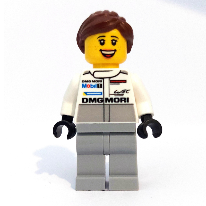 Lego Mechanic, White Torso, Light Bluish Grey Legs, Reddish Brown Hair