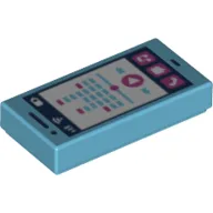 Tile 1 x 2 with Smart Phone, Phone, Speech Bubble, Note, Play Button, Signal Strength and Battery Level Print / Medium Azure