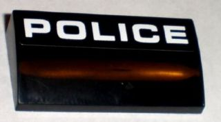 Lego Slope, Curved 2 x 4 x 2/3 with Bottom Tubes with White 'POLICE' Pattern (Sticker) - Set 8211