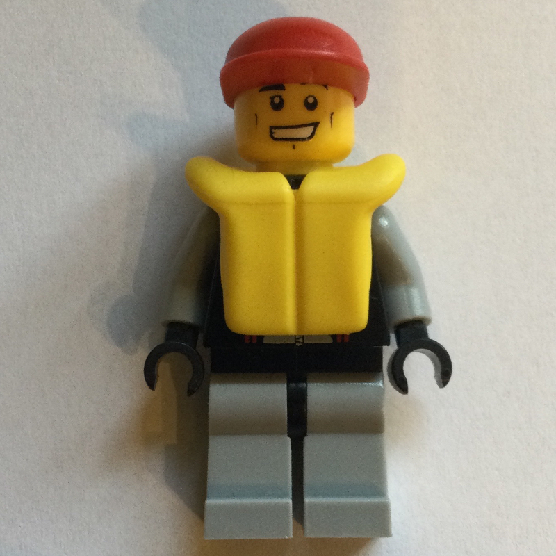 Lego Lifeguard, Black and Gray Wetsuit, Red Cap, Yellow Life Vest