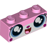 Lego Brick 1 x 3 with Unikitty, Open Mouth Smile Showing Tongue Print / Bright Pink