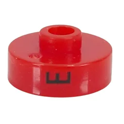 Pen Bead, Round Short, Flat Edge with 'E', 'Y', 'N' Print / Red