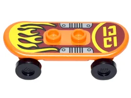 Minifigure, Utensil Skateboard Deck with Yellow Flames and Silver Foot Plates Pattern (Sticker) with Black Wheels (42511pb16 / 2496) - Set 70592