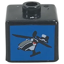 Pen Bead, Square with Helicopter on Blue Background Print / Black