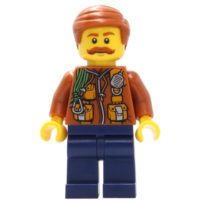 Lego Explorer, Jacket with Pouches, Radio, and Rope, Dark Orange Hair, Moustache