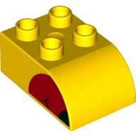 Duplo Brick 2 x 3 with Curved Top with Red Beak, Black Tip on Both Sides Print / Yellow