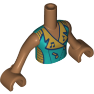 Lego Minidoll Torso Girl with Dark Turquoise Shirt with Musical Notes Print and Medium Nougat Arms / Medium Nougat