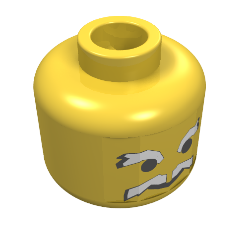 Lego Minifig Head, White Moustache and Eyebrows Print [Blocked Open Stud] / Yellow