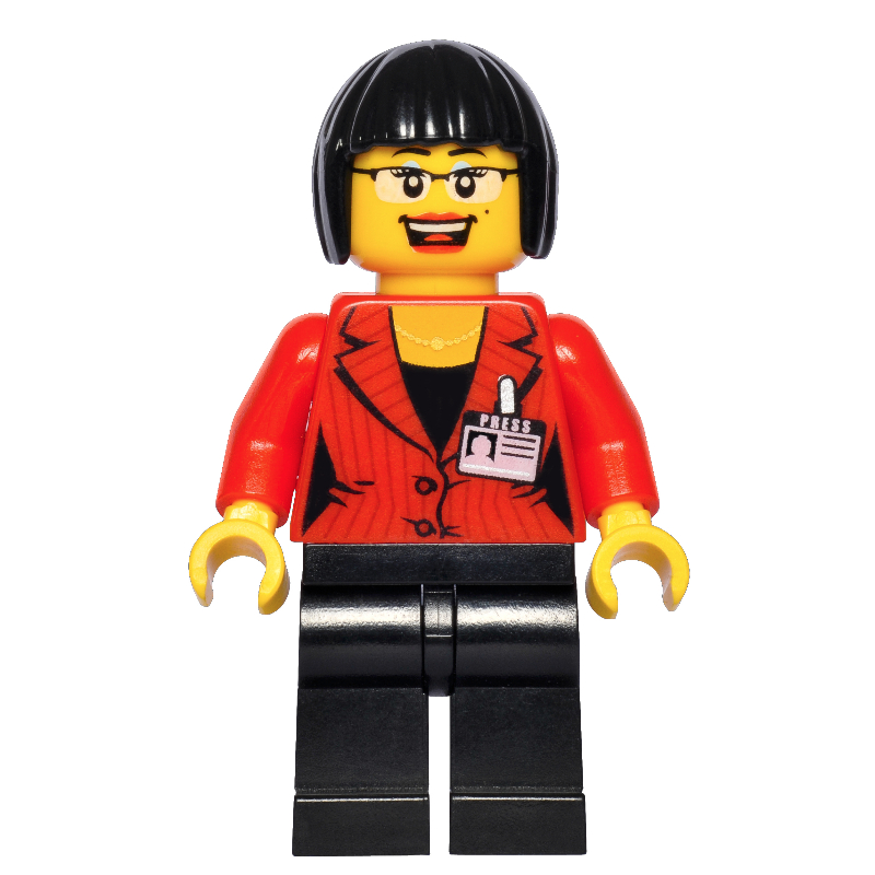 Lego Reporter, Red Jacket with Name Badge, Glasses