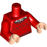 Lego Torso Sweater with 5 Birds (Robins) and Hem with Open White Shirt Collar Print (Dick Grayson), Red Arms, Light Nougat Hands / Red