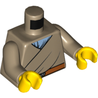 Lego Torso Robe with Dark Orange Belt over Bright Light Blue Shirt Print, Dark Tan Arms, Yellow Hands / Dark Tan