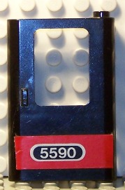 Lego Door 1 x 4 x 5 Train Right, Thin Support at Bottom with Red Stripe and White '5590' Pattern (Sticker) - Set 5590