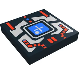 Tile 2 x 2 with Blue Screen, Silver and Red Panel Print / Black