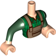 Lego Minidoll Torso Man with Dark Green Shirt, Dark Tan Overall print, Light Nougat Hands / Light Nougat