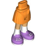 Lego Minidoll Hips and Short Skirt with Warm Tan Legs, White Socks, Laces, Lavender Shoes print / Orange