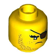 Minifig Head Shark Army, Beard Brown Stubble, Dark Brown Eyepatch, Freckles Print [Hollow Stud] / Yellow