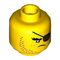 Lego Minifig Head Shark Army, Beard Brown Stubble, Dark Brown Eyepatch, Freckles Print [Hollow Stud] / Yellow