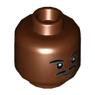 Minifig Head Lando Calrissian, Moustache Split, Lopsided Grin / Closed Mouth Print / Reddish Brown