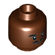 Lego Minifig Head Lando Calrissian, Moustache Split, Lopsided Grin / Closed Mouth Print / Reddish Brown