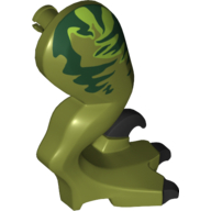 Lego Animal Body Part, Dinosaur, Raptor Leg, Right, with Pin, Black Claws and Dark Green Stripes over Lime Print / Olive Green