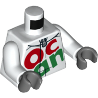 Lego Torso Racing Jacket with Octan Logo, Zipper Print, White Arms, Dark Bluish Hands / White