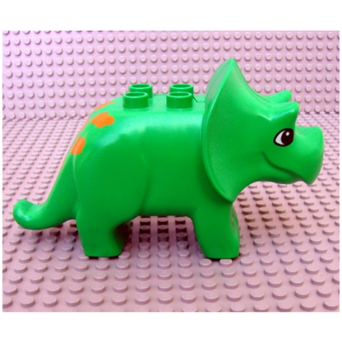 Lego Duplo Dinosaur Triceratops Adult with Brown Spots Print / Bright Green