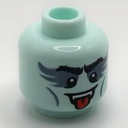Minifig Head Vampire Guitarist, Open Mouth, Tongue, Fangs, Sand Blue Eye Shadow Print / Light Aqua