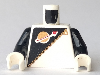Lego Torso Futuron Uniform with Black Panel, Gold Zipper, and Classic Space Logo Pattern / Black Arms / White Hands