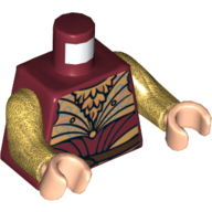Lego Torso Elven Coat and Armor with Belt and Laces on Back Print (Haldir), Pearl Gold Arms, Light Nougat Hands / Dark Red