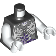 Lego Torso Armor, White Bones, Dark Purple and Lavender Stomach Print, White Arms and Hands / Black