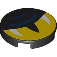 Tile Round 2 x 2 with Yellow Eye, Dark Blue Stripes Print / Black