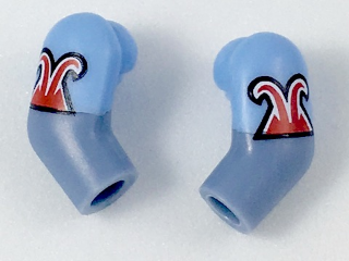 Lego Arm, (Matching Left and Right) Pair with Bright Light Blue Short Sleeves with Red Trim Pattern