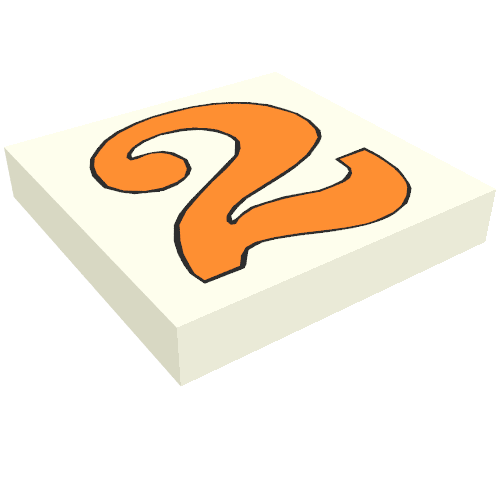 Lego Tile 2 x 2 with Number 2 Orange Pattern / White